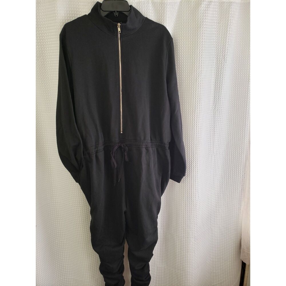 FASHION NOVA Womens Jumpsuit Size 2XL Black Zip Up Ruched Scrunched Legs NWT